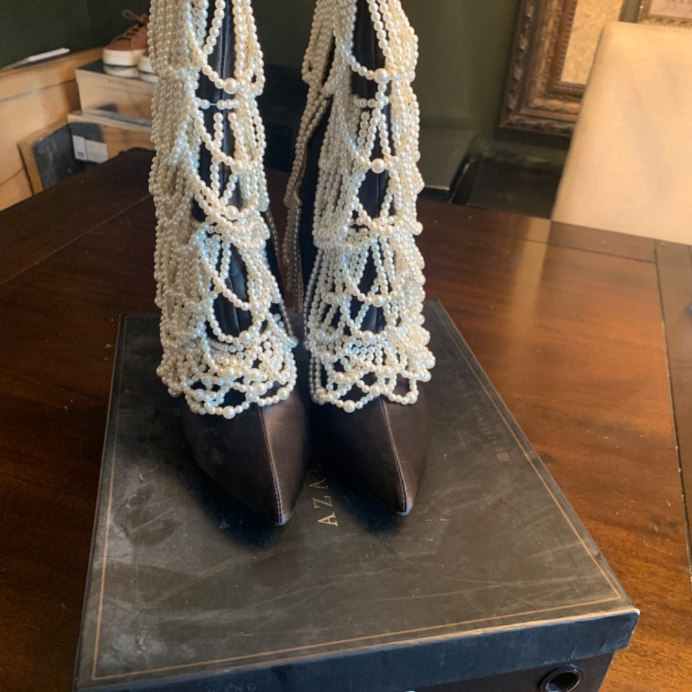 Azalea Wang Black 7.5 Boots Heels - Picture 4 of 6